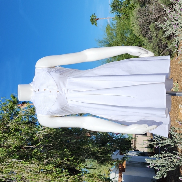 TED BAKER Raii Sleeveless Shirtdress 1 XS 4 White Cotton Dress Pleated Bib - Picture 2 of 15